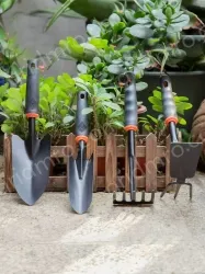 pliers + folding bucket + rake + gloves