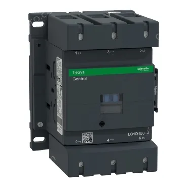 LC1D150BD IEC contactor, TeSys Deca, nonreversing, 150A, 100HP at 480VAC, up to 100kA SCCR, 3 phase, 3 NO, 24VDC coil, open style